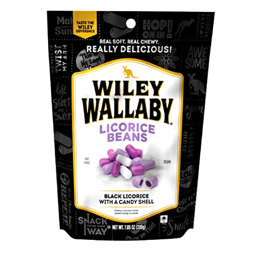 Wiley Wallaby 7.05 Ounce Classic Black Gourmet Australian Style Soft & Chewy Licorice Candy Bean, 1 Pack