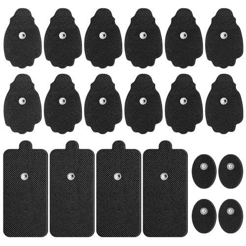 TENS Unit Replacement Pads, Snap Electrodes Pads, 20PCS Reusable Self-Adhesive Electrodes Pads, Using 3.5mm Snap-on Connectors, Reuse More Than 30 Times (Black)