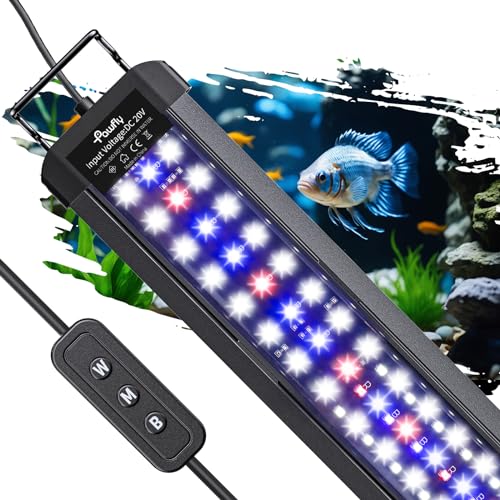 Pawfly 9W Aquarium LED Light for 12 to 18 Inch Fish Tanks Extendable Fish Tank Light with Full Spectrum Brilliant White Blue Red Lights with Daytime & Night Modes and Adjustable Brightness