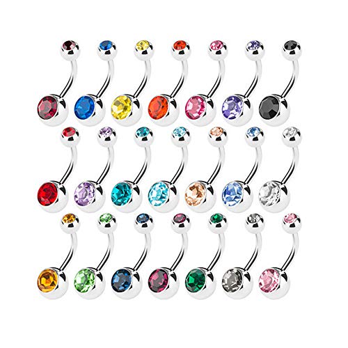 15 PCS Assorted Colors Belly Button Ring Surgical Steel Hypoallergenic Lead and Nickel Free,14 Gauge Navel Piercing Body Jewelry (15 PCS:Steel Ball)