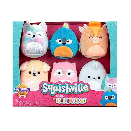 Squishville by Original Squishmallows Honor Roll Squad Plush - Six 2-Inch Squishmallows Plush Including Stevon, Tenise, Nassim, Jayden, Naya, and Bri - Toys for Kids