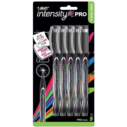 BIC Intensity Fineliner Markers Pens, Medium Point (0.8mm), Black, 5-Count Pack, Markers for Activity KIts and Adult Coloring