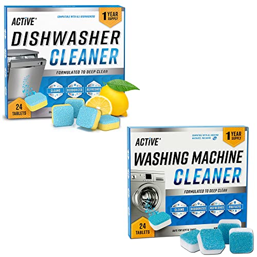 Washing Machine And Dishwasher Cleaning Tablets Bundle - Includes 12 Month Supply Dishwasher Cleaner Deodorizer & Washing Machine Descaler Deep Cleaning Tablets - 48 Tablet Set