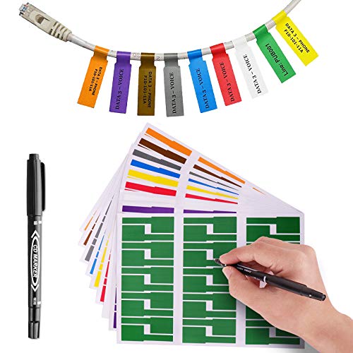 Lot de 600 étiquettes autocollantes Pour câble avec marquage, Format A4, 20 feuilles × 30 pièces 9 Couleurs (18 feuilles, 540 étiquettes).