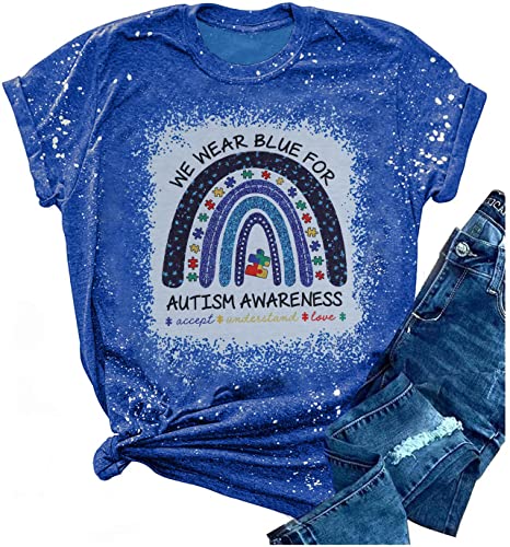 Autism Awareness Shirt Women Autism T-Shirt Autism Acceptance Tops in April Blue Autism Rainbow Tee Autism Mom Clothes