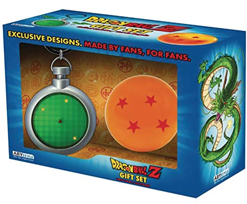 ABYSTYLE Dragon Ball Z Gift Set Includes 3D Sound and Light Radar Premium Keychain & Acrylic Resin Glass 4 Star Dragon Ball Replica 2.25' DBZ Merch Anime Manga Gift 2 Pc