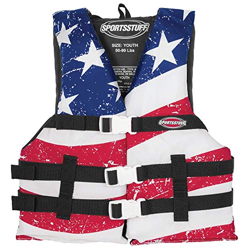 SPORTSTUFF Stars and Stripes Life Jacket, US Coast Guard Approved, Type III, Adult, Child, Youth Sizes