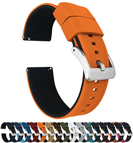 BARTON WATCH BANDS Quick Release Elite Silicone Watch Bands, Pumpkin Orange Top/Black Bottom, 22mm