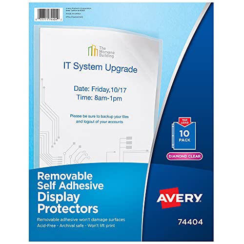 Avery Self-Adhesive Wall and Door Communication Display Protectors, 10 Clear Sleeves (74404)