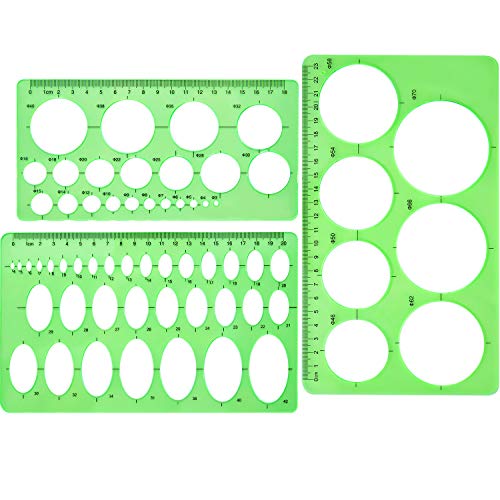 Circle Template 3 Pieces Plastic Circle and Oval Templates Measuring Templates Rulers Digital Drawing for Office and School Building Formwork Drawings Templates (Clear Green)