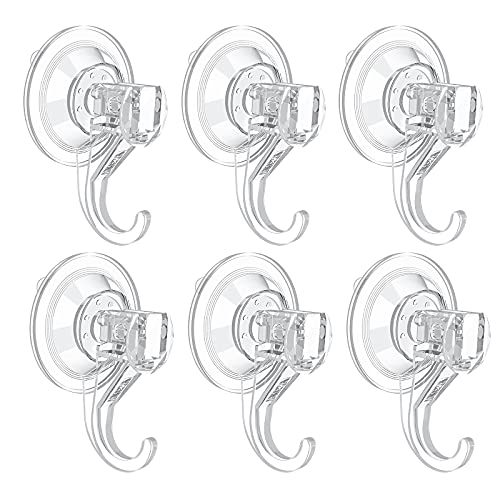 VIS'V Suction Cup Hooks, Small Clear Heavy Duty Vacuum Suction Hooks Shower Wall Suction Cup Hangers Removable Reusable Window Glass Door Suction Holder for Bathroom Kitchen Decor - 6 Pcs