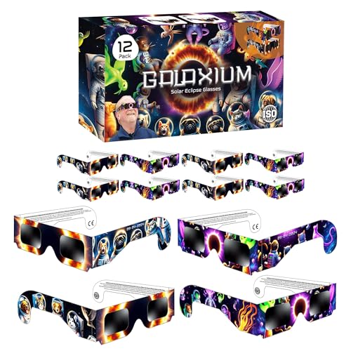Galaxium Solar Eclipse Glasses AAS Approved 2024 [12 PACK] - ISO 12312-2 & CE Certfied - Mix Animals Design