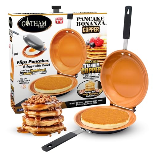 Gotham Steel Double Sided Pan, The Perfect Pancake Maker – Nonstick Copper Easy to Flip Pan, Frying Pan for Fluffy Pancakes, Omelets, Frittatas & More! Pancake Pan Dishwasher Safe Large