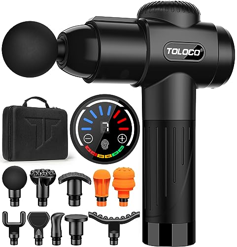 TOLOCO Massage Gun Deep Tissue, Back Massage for Athletes for Pain Relief, Percussion Massager with 10 Massages Heads & Silent Brushless Motor, Relax Gifts for Mom/Dad, Black