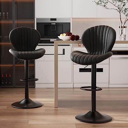 Nalupatio Bar Stools Set of 2 Modern Swivel Bar Chairs, Barstools Counter Height with High Backrest, Easy 3-5 Minute Assembly for Bar, Kitchen, Dining Room Black