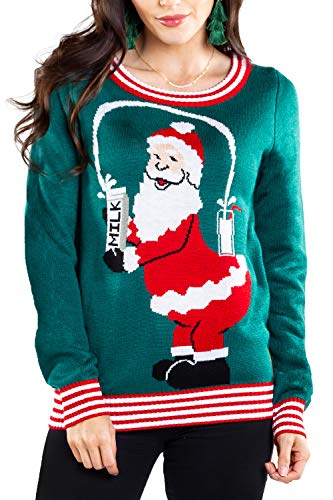 Tipsy Elves Ugly Christmas Sweaters for Women Break The Internet Hilarious Social Media Santa Claus Green Pullover Size Medium