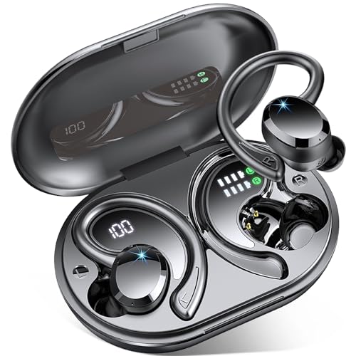 Wireless Earbuds Bluetooth Headphone Sport, 2024 Bluetooth 5.3 Earbud 14.2mm Driver Stereo Over Ear Buds, 48Hrs Earphone with Earhook, Noise Cancelling Mic, IP7 Waterproof Headset for Workout/Running