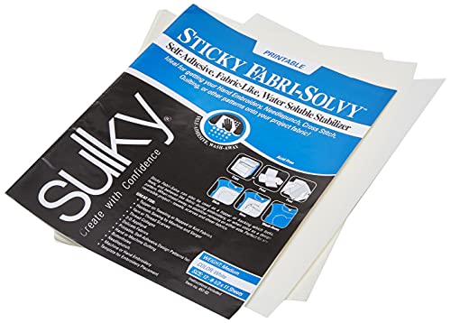 Sulky Sticky Fabri-Solvy Stabilizer 12/Pkg-8.5'X11', 8.5' x 11' 12-Pack, White