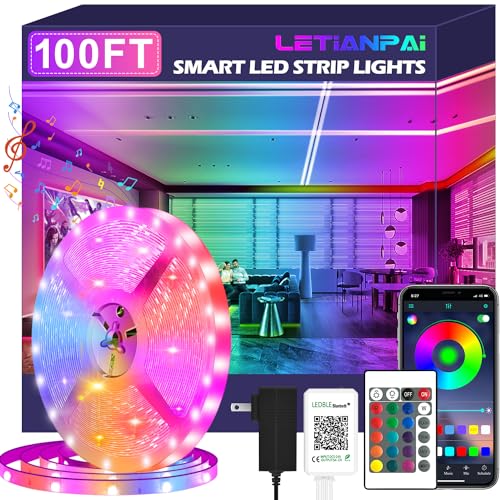 100ft Led Strip Lights,Long Smart Led Light Strips Music Sync 5050 RGB Color Changing Rope Lights,Bluetooth APP/IR Remote/Switch Box Control Led Lights for Bedroom,Home Decoration,Party,Festival
