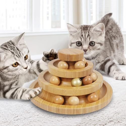 DoogCat Cat Ball Track Toy,Kitty Toys Roller,3-Level Ball Tower with 9 Removable Balls,Interactive Cat Toy, DIY Circle Fun Toy for Kitten Mental Physical Exercise