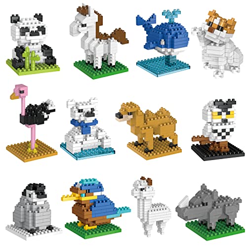 FUN LITTLE TOYS Mini Animals Building Blocks Sets for Goodie Bags, Prizes, Birthday Gifts, Party Favors for Kids 12 Boxes