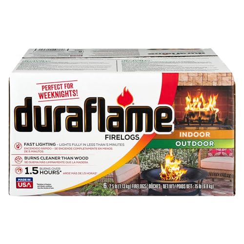 Duraflame 2.5 Pound 1.5 Hour Long Burn Time Indoor Outdoor Quick Light Fire Log for Camping, Firepits, Bonfires, and Fireplaces (6 Pack)