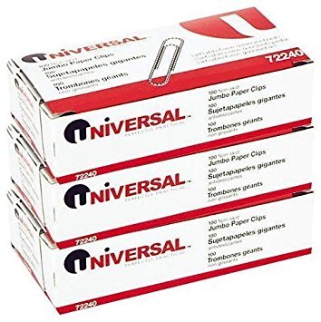 Universal Nonskid Paper Clips, Wire, Jumbo, Silver-100 ct, 3 pk