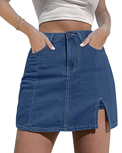 luvamia Skorts Skirts for Women Denim Mini Skirt Side Slit with High Waisted Jean Shorts Stretchy Shorts for Women Denim Womens Skorts Skorts Skirts for Women with Pockets Medium Blue Size XXLarge