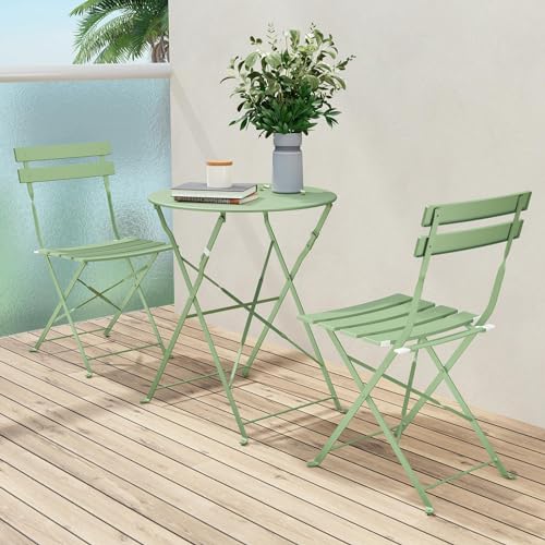 Grand patio Premium Frame Patio Bistro Set, Folding Outdoor Patio Furniture Sets, 3-Piece Patio Set of Folding Patio Table and Chairs, Sage Green