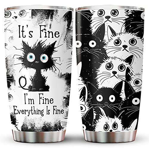 34HD Cat Gifts for Cat Lovers, Funny Cat Tumbler with Lid Stainless Steel, Cute Cat Cup, Cat Tumbler with Handle, Cat Gifts for Women