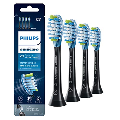 Philips Sonicare Genuine C3 Premium Plaque Control Replacement Toothbrush Heads, 4 Brush Heads, Black, HX9044/95