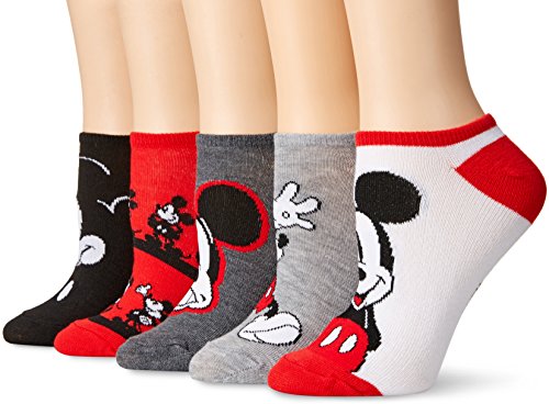 Disney Womens Mickey Mouse 5 Pack No Show Casual Sock, Red Mickey, 9-11 US