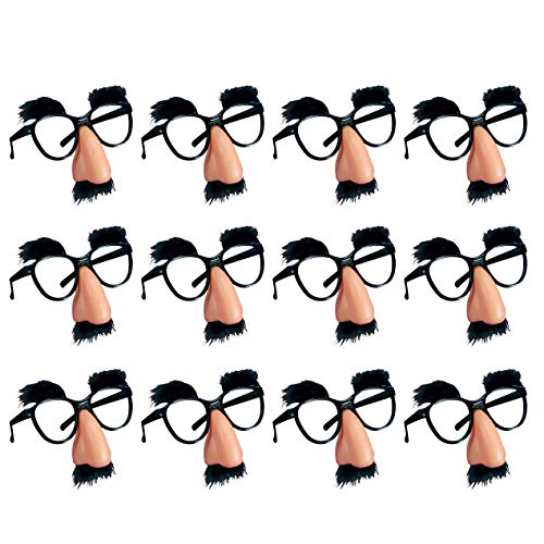 PPXMEEUDC 12 PCS Disguise Glasses with Funny Nose Funny Glasses with Eyebrows and Mustache Perfect Party Favors for Costume Halloween and Birthday Parties