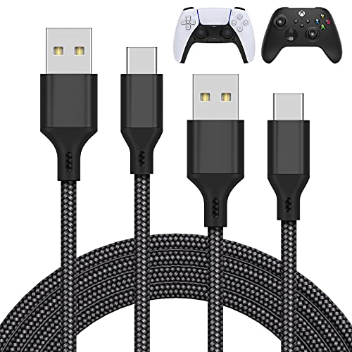 MENEEA Charger Charging Cable for PS5 Controller,for Xbox Series X,for Xbox Series S,for Nintendo Switch Controller,2 Pack 10FT Replacement USB C Cord Nylon Braided Type-C Ports Accessories Kit,Black