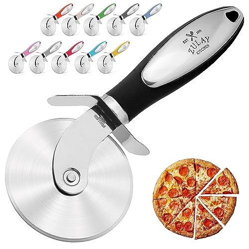 Zulay Kitchen Premium Pizza Cutter - Durable Stainless Steel Pizza Cutter Wheel - Easy-to-Clean, Easy-to-Use Pizza Slicer - Super Sharp with Non-Slip Handle - Dishwasher Safe Pizza Wheel (Black)