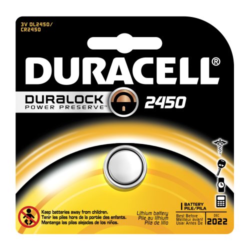 Duracell DL2450 Lithium Coin Battery, 2450 Size, 3V, 540 mAh Capacity (Case of 6)