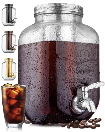 Zulay Kitchen 1 Gallon Cold Brew Coffee Maker with EXTRA-THICK Glass Carafe & Stainless Steel Mesh Filter - Premium Iced Coffee Maker, Cold Brew Pitcher & Tea Infuser (Silver)