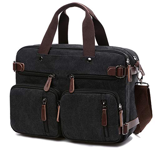 CROCOD 3 in 1 Convertible Laptop Backpack, 17.3 inch Messenger Bag for Men, Multi-Functional Travel Laptop Bag for College Men Women (17.3 Inch, Black)