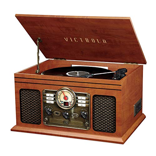 Victrola Nostalgic 7-in-1 Bluetooth Record Player & Multimedia Center with Built-in Speakers - 3-Speed Turntable, CD & Cassette Player, AM/FM Radio | Wireless Music Streaming | Mahogany