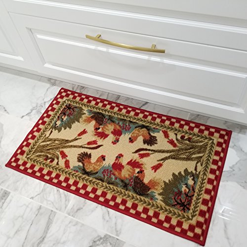 Kitchen Rugs and Mats - 39' x 59' (3X5) - Non Skid, Rubber Back - Rooster Themed - Rectangle Area Rug