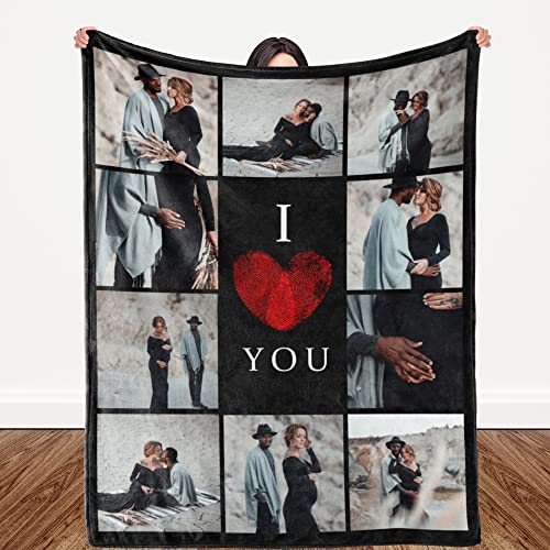 Custom Blanket Memorial Gift with Photo Text Collage: Made in USA, 10 Photos Customized Blankets Personalized Throw Blanket Using My Own Pictures for Family Mom Dad Kids Wife or Lover - 4 Sizes