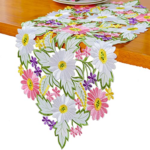 AMARED Spring Daisy Table Runners Embroidered Flowery Table Linen for Home Decoration 13 X 34 Inch