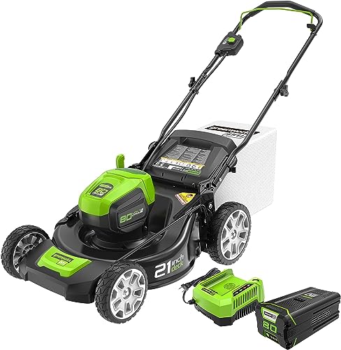 Greenworks 80V 21' Brushless Cordless (PUSH) Lawn Mower (75+ Compatible Tools), 5.0Ah Battery and Charger Included