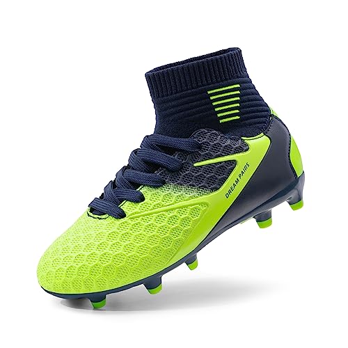 DREAM PAIRS Boys Girls Soccer Football Cleats Shoes(Toddler/Little Kid/Big Kid),Size 3 Little Kid,Dark/Blue/NEON/Green,HZ19002K