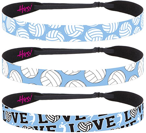 Hipsy Adjustable No Slip Volleyball Headbands for Women Gift Packs (Volleyball Mixed Light Blue 3pk)