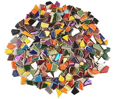 Lanyani Vibrant Broken Ceramic Tiles for Crafts Mosaics,Irregular Polished China Tile Scraps Stained Glass Pieces, Mixed Colors- 2Pounds/0.97 Square Foot