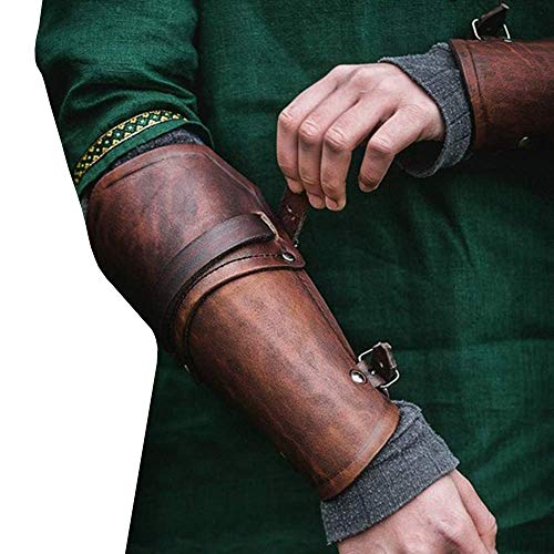 Syktkmx Faux Leather Armor Gauntlet Bracers Viking Gauntlet Wristband Medieval Costume Arm Cuff Punk Gothic Vambraces