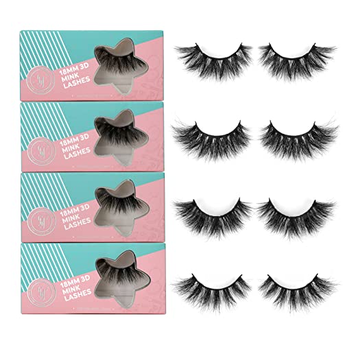 SY SHUYING 18mm Mink Lashes 3D Real Mink Eyelashes Cat Eye Fluffy Cross False Eyelashes Wispy Soft Reusable Luxury Volume 5D Fake Eyelashes (Star, 4 Pairs)