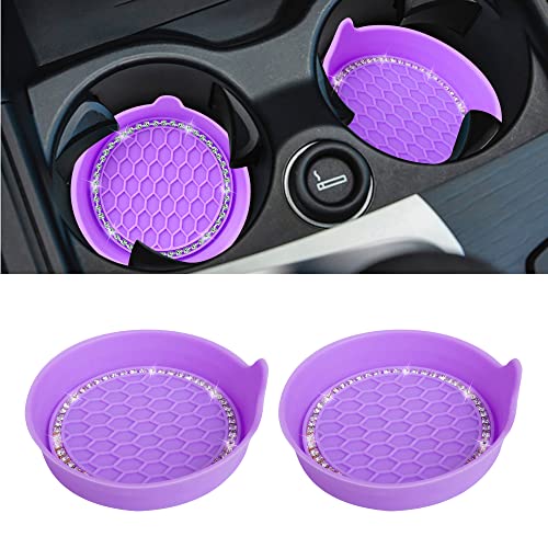Amooca Car Cup Coaster Universal Non-Slip Cup Holders Bling Crystal Rhinestone Car Interior Accessories 2 Pack Purple