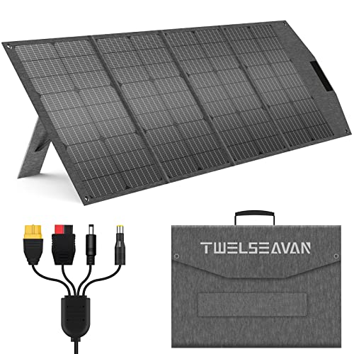 TWELSEAVAN 120W Portable Solar Panel for Power Station, 23.5% Efficiency ETFE Foldable Solar Charger with Adjustable Kickstands and QC3.0/PD60W/DC 4 Outputs for Outdoor Camping Van RV Trip